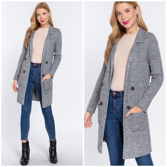 FEW LEFT❗Sophisticated Chic Heather Gray Open Knitted Sweater Coat - Picture 4 of 4